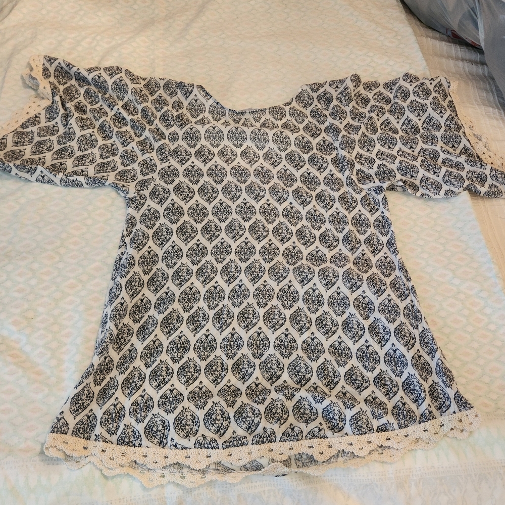 Eberjey Kaftan Tunic Cover Up Damask Print Bohoemian Mini Beach Dress S M - Picture 3 of 13